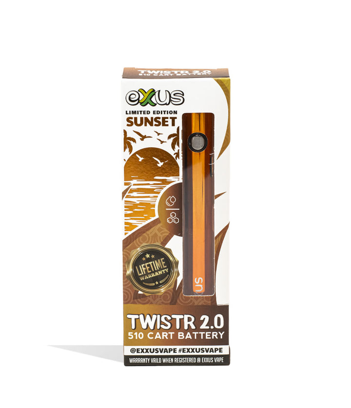 Sunset Exxus Vape Twistr 2.0 Cartridge Vaporizer Packaging Front View on White Background