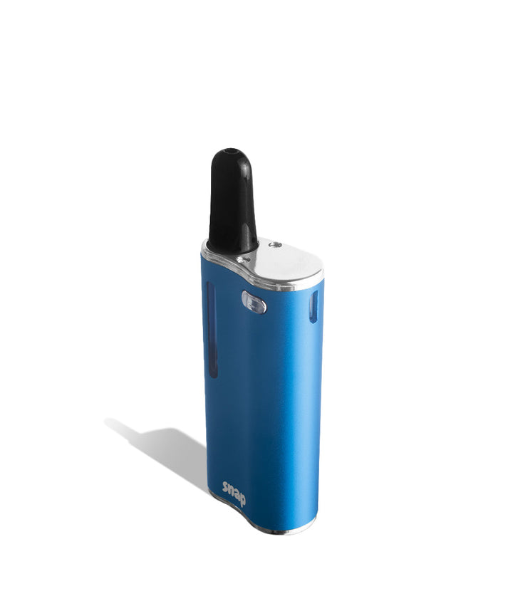 Blue side view Exxus Vape Snap Cartridge Vaporizer on white background